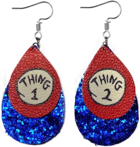 Cute Pair of Thing 1 and 2 Drop and Dangle Teardrop Earrings for Teachers. Reading Earrings for Teachers. Fun Pair of Drop and Dangle Earrings for Teachers. in Saudi Arabia