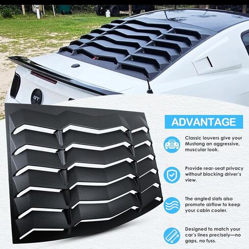 Bonbo فتحات نافذة خلفية + جانبية لسيارة Ford Mustang 2005 2006 2007 2008 2009 2010 2011 2012 2013 2014 غطاء ظل الشمس للزجاج الأمامي GT Lambo Style ABS (أسود غير لامع) in Saudi Arabia