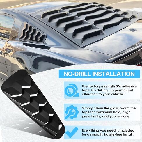 Bonbo فتحات نافذة خلفية + جانبية لسيارة Ford Mustang 2005 2006 2007 2008 2009 2010 2011 2012 2013 2014 غطاء ظل الشمس للزجاج الأمامي GT Lambo Style ABS (أسود غير لامع) in Saudi Arabia
