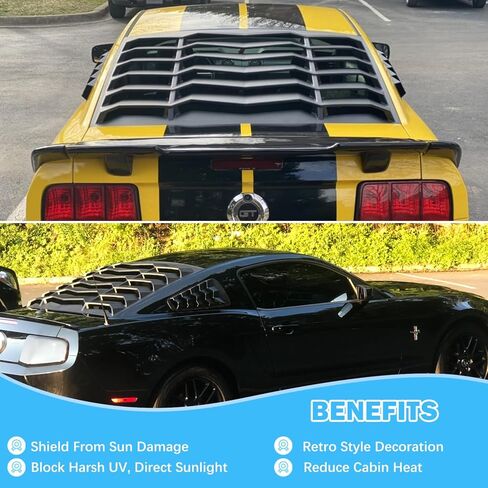 Bonbo فتحات نافذة خلفية + جانبية لسيارة Ford Mustang 2005 2006 2007 2008 2009 2010 2011 2012 2013 2014 غطاء ظل الشمس للزجاج الأمامي GT Lambo Style ABS (أسود غير لامع) in Saudi Arabia