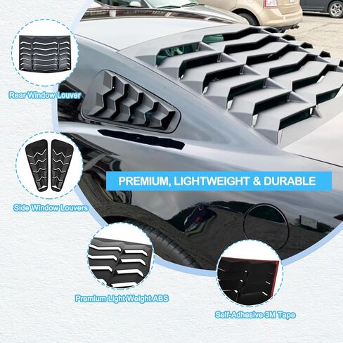 Bonbo فتحات نافذة خلفية + جانبية لسيارة Ford Mustang 2005 2006 2007 2008 2009 2010 2011 2012 2013 2014 غطاء ظل الشمس للزجاج الأمامي GT Lambo Style ABS (أسود غير لامع) in Saudi Arabia