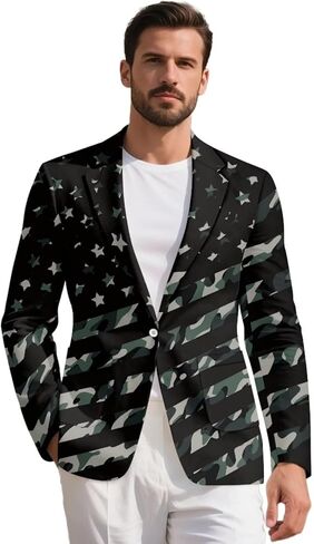 TOADDITDO Suit Jacket for Men Casual American Flag Print Lightweight One Button Blazer with 2 Side Pockets in Kuwait