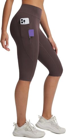 baleaf Womens Knee Length Capri Leggings with 3 Pockets Yoga Capri Pants High Waisted Summer Casual Wokrout in Saudi Arabia