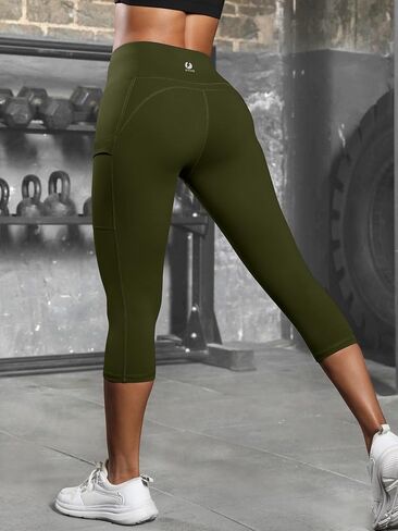 Women's Capris Yoga Pants with Pockets Running Pilates Fitness Running High Waisted Leggings in Saudi Arabia