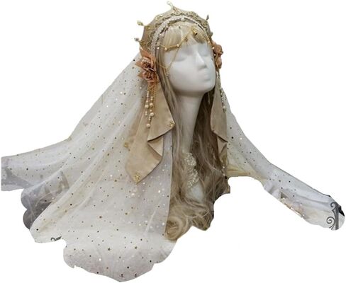 MYAYD Women's Medieval Tudor Crown Head wear Detachable Hairband with Flower veil Cosplay Accessory Prop for Halloween in Saudi Arabia