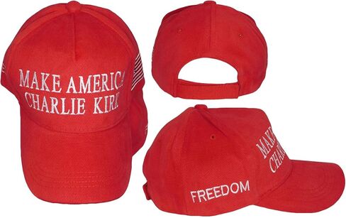 Make America Charlie Kirk Freeom USA Red Cotton Adjustable Embroidered Cap Hat in Saudi Arabia