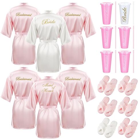 Mepase 18 Pcs Bridesmaid Bride Robes Set of 6 Bridal Party Silk Satin Robes for Wedding Bachelorette Party Gifts(White, Black) in Saudi Arabia