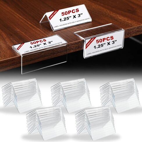 Thyle 50 Pcs Acrylic Rigid Shelf Label Holders for Library Supplies Shelf Labels with Dots Clear Desk Name Plate Store Bakeries Shelves Display Markers(1.25 x 3 Inch) in Saudi Arabia