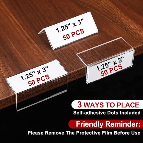 Thyle 50 Pcs Acrylic Rigid Shelf Label Holders for Library Supplies Shelf Labels with Dots Clear Desk Name Plate Store Bakeries Shelves Display Markers(1.25 x 3 Inch) in Saudi Arabia