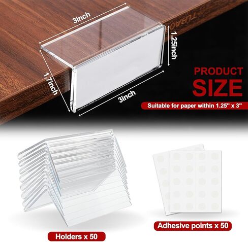 Thyle 50 Pcs Acrylic Rigid Shelf Label Holders for Library Supplies Shelf Labels with Dots Clear Desk Name Plate Store Bakeries Shelves Display Markers(1.25 x 3 Inch) in Saudi Arabia