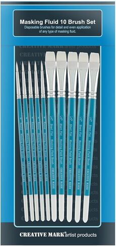 Creative Mark Masking Fluid Paint Brushes (Set of 10) - Watercolor Brushes Contains Synthetic Hair w/Short Wood Handles in Saudi Arabia