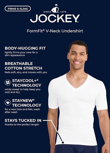 Jockey Men's Undershirt FormFit Cotton Stretch V-Neck Undershirt in Kuwait