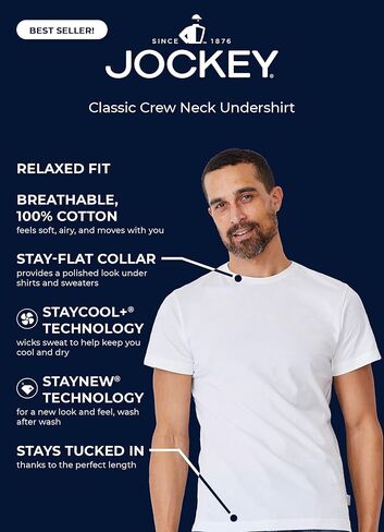 Jockey Men's Undershirt Classic Crew Neck Undershirt - 12 Pack, Black, 3XL in Saudi Arabia