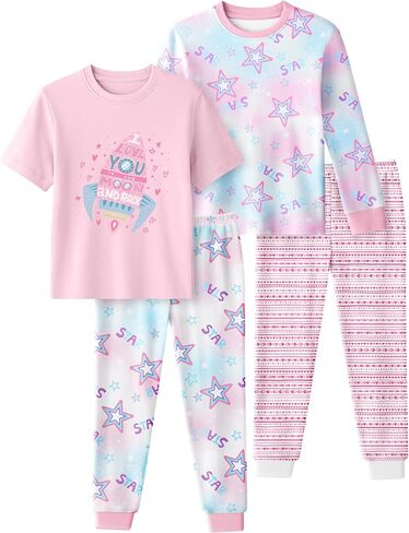 Yoofoss Toddler Pajamas 100% Organic Cotton Girls Boys Pajamas for Kids 4 Piece Snug Fit Long & Short Sleeves Pjs Set in Kuwait