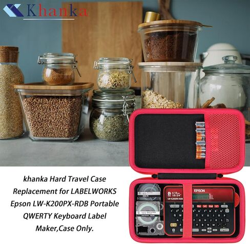 حقيبة سفر صلبة بديلة من khanka لـ LABELWORKS Epson LW-K200PX-RDB صانع ملصقات لوحة المفاتيح QWERTY المحمولة، حافظة فقط (أحمر أسود) in Saudi Arabia