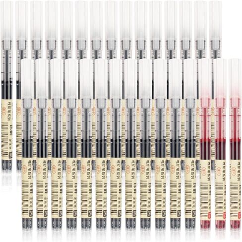30 قلم كرة دوارة 0.5 مم، أقلام كرة دوارة سائلة 27 قلم أسود و3 أحمر، أقلام دقيقة سريعة الجفاف، أقلام كتابة ناعمة بالحبر السائل للمكتب والمنزل in Kuwait