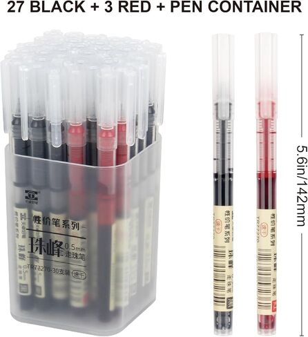 30 قلم كرة دوارة 0.5 مم، أقلام كرة دوارة سائلة 27 قلم أسود و3 أحمر، أقلام دقيقة سريعة الجفاف، أقلام كتابة ناعمة بالحبر السائل للمكتب والمنزل in Kuwait