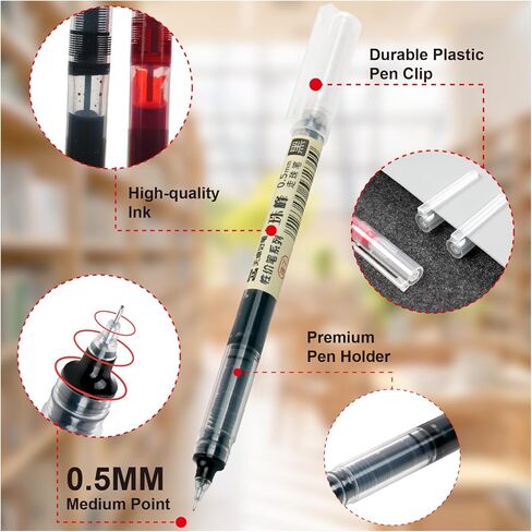 30 قلم كرة دوارة 0.5 مم، أقلام كرة دوارة سائلة 27 قلم أسود و3 أحمر، أقلام دقيقة سريعة الجفاف، أقلام كتابة ناعمة بالحبر السائل للمكتب والمنزل in Kuwait