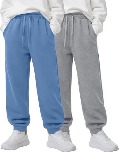 2 Pack Boys' Joggers Sweatpants with Elastic Drawstring, A Back Pockets Athletic Pants for Kids 5T-14 Years in Saudi Arabia