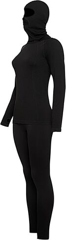 E4M Long Johns للنساء - مجموعة علوية وسفلية حرارية للنساء مع قناع تزلج، أسود in Saudi Arabia