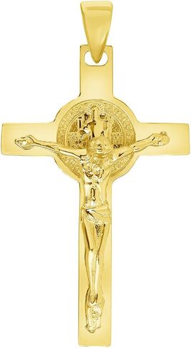 Jewelry America Solid 14k Yellow Gold Classic Saint Benedict Cross Jesus Crucifix Pendant in Saudi Arabia