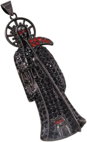 3-Inch Gold Plated The Grim Reaper Pendant Iced Micro Pave Black Color Bling Santa Muerte Holy Death Charm for Men Women Hip Hop Fashion Jewelry in Saudi Arabia