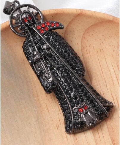 3-Inch Gold Plated The Grim Reaper Pendant Iced Micro Pave Black Color Bling Santa Muerte Holy Death Charm for Men Women Hip Hop Fashion Jewelry in Saudi Arabia