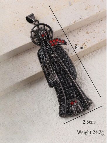 3-Inch Gold Plated The Grim Reaper Pendant Iced Micro Pave Black Color Bling Santa Muerte Holy Death Charm for Men Women Hip Hop Fashion Jewelry in Saudi Arabia