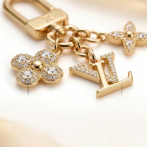 سلسلة مفاتيح كريستالية مطلية بالذهب - قلادة زهرية وقلادة أولية للمحفظة وحقيبة الظهر in Kuwait