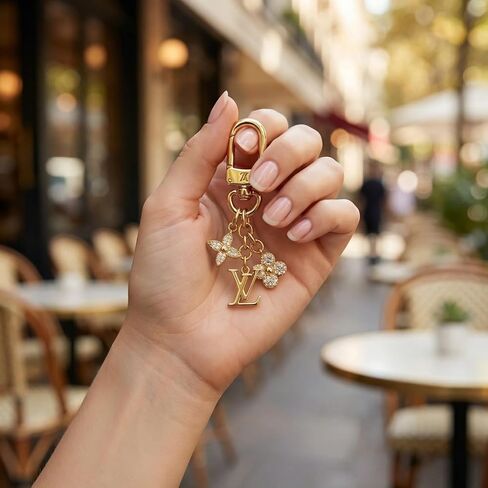 سلسلة مفاتيح كريستالية مطلية بالذهب - قلادة زهرية وقلادة أولية للمحفظة وحقيبة الظهر in Kuwait