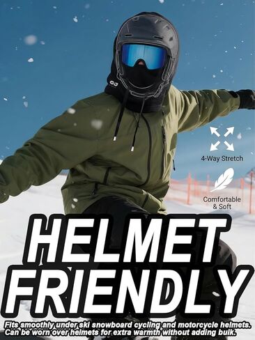 قناع تزلج بالاكلافا من الصوف الشتوي مقاوم للرياح غطاء حراري مزدوج الجوانب مع رباط غطاء كامل للوجه خوذة متوافقة مع معدات الطقس البارد للرجال والنساء باللون الأسود in Kuwait