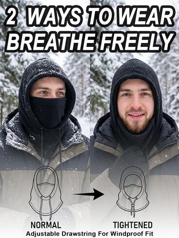 قناع تزلج بالاكلافا من الصوف الشتوي مقاوم للرياح غطاء حراري مزدوج الجوانب مع رباط غطاء كامل للوجه خوذة متوافقة مع معدات الطقس البارد للرجال والنساء باللون الأسود in Kuwait