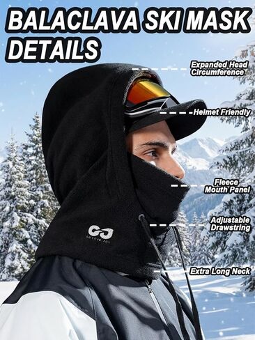 قناع تزلج بالاكلافا من الصوف الشتوي مقاوم للرياح غطاء حراري مزدوج الجوانب مع رباط غطاء كامل للوجه خوذة متوافقة مع معدات الطقس البارد للرجال والنساء باللون الأسود in Kuwait