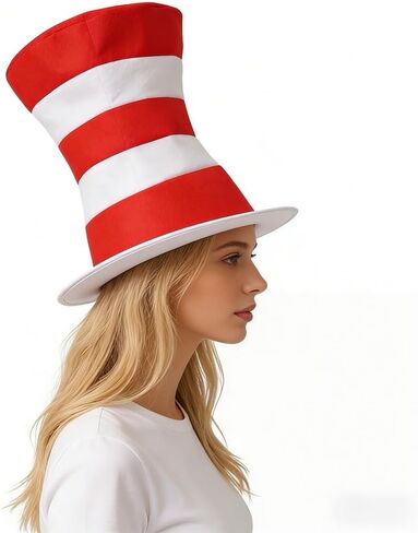 Top Hat Costume for Women Man Adults, Red and White Striped Stovepipe Hat for Halloween Props in Saudi Arabia