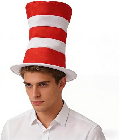 Top Hat Costume for Women Man Adults, Red and White Striped Stovepipe Hat for Halloween Props in Saudi Arabia