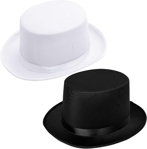 2 Pcs Black White Top Hats Felt Magician Hat Circus Hat Plain Top Costume Hat for Adult Halloween Cosplay in Saudi Arabia