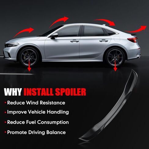 جناح سبويلر خلفي متوافق مع 2022 2023 2024 2025 Honda Civic Sedan Sport Rear Trunk Spoiler Wing Lip لملحقات Honda Civic Sedan (أسود لامع) in Saudi Arabia