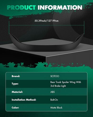 SCITOO Black ABS Rear Trunk Spoiler Wing 50.78 Inch x 4.33 Inch Replacement fit for 2001-2005 for Honda Civic in Kuwait