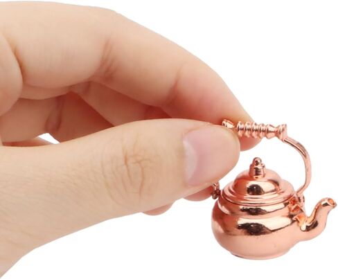Dollhouse Miniature Vivid Teapot Tea Kettle 1:12 Scale Kitchen Copper Model Artificial House Decoration Food Ornament Accessories (Black) in Saudi Arabia