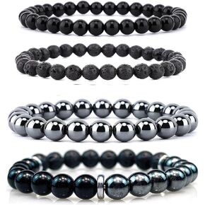 4 قطع سوار مطرز بالكريستال الطبيعي للنساء، 8 ملم أساور أحجار كريمة شبه ثمينة للشفاء 6 ملم خرز دائري ممتد لتخفيف التوتر والقلق سوار هدايا مجوهرات روحية in Kuwait