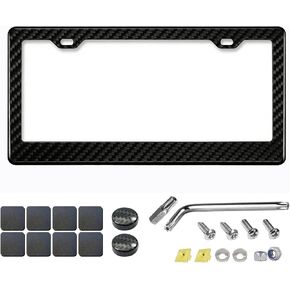 إطار لوحة ترخيص من ألياف الكربون الحقيقية، إطار من ألياف الكربون النقي بنسبة 100%، غطاء حامل لوحة ترخيص أسود مع براغي وأغطية مضادة للسرقة، وسادات مضادة للاهتزاز، (فتحتان من ألياف الكربون النقية) in Kuwait