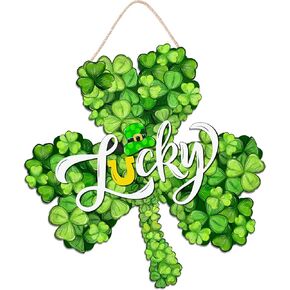 ديكورات عيد القديس باتريك إكليل باب شامروك خشبي للباب الأمامي علامة الحظ للترحيب، علامة تعليق ديكور مزرعة سانت باتريك في الهواء الطلق داخلي شامروك البرسيم الربيع ديكور جدار المنزل in Kuwait