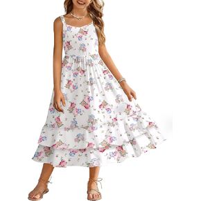 Arshiner Girls Cami Summer Dress Casual Sleeveless Sundress with Pockets for 5-14 Y in Kuwait