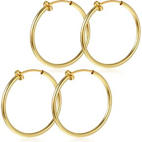 Gold Clip On Hoop Earrings for Women, Classic Chunky Hoops Gold-Tone Brass Spring Hoops for Non Pierced Minimalistic Clip Earrings in Saudi Arabia