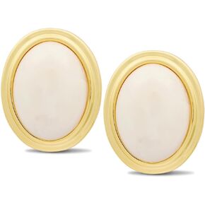 Layered Maeve 18k Gold Plated Clip-On Earrings for Women – Large Oval Natural Cream Opal Statement Studs – Non-Pierced Vintage Style Jewelry in Saudi Arabia