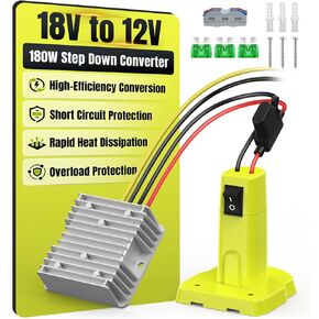 Step Down Converter 18V to 12V Compatible with Ryobi 18V Battery, DC Voltage Regulator 12V 15A 180W Buck Converter, Step Down Converter Adapter with Switch, 30A Fuse & Wire Terminal in Kuwait