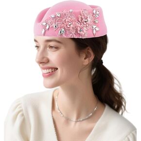 قبعة بيريه من الصوف للنساء - علبة حبوب منع الحمل الكلاسيكية وقاعدة ساحرة على شكل دمعة للكنيسة، وحفلات الزفاف، والمضيفة in Kuwait