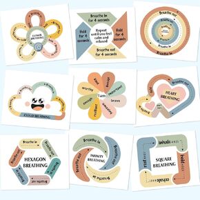 9 Pcs Classroom Breathing Posters Calming Corner Posters Mindfulness Therapy Office Decor Calm Down Corner Supplies Feelings Chart for Kids Educational Breathing Stickers for Classroom in Saudi Arabia