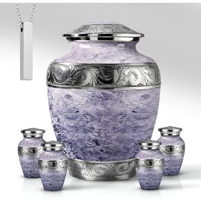 جرار حرق الجثث للرماد البشري - مجموعة تذكارية بيضاء اللون من الإناث البالغات والأمهات والرجال مكونة من 6 قطع مع جرة كبيرة واحدة و4 تذكار وقلادة واحدة in Kuwait