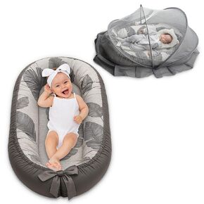 Baby Lounger for Newborn 0-24 Months, with Mosquito Net, Breathable & Soft Baby Nest, Portable & Lightweight (Pink) in Kuwait